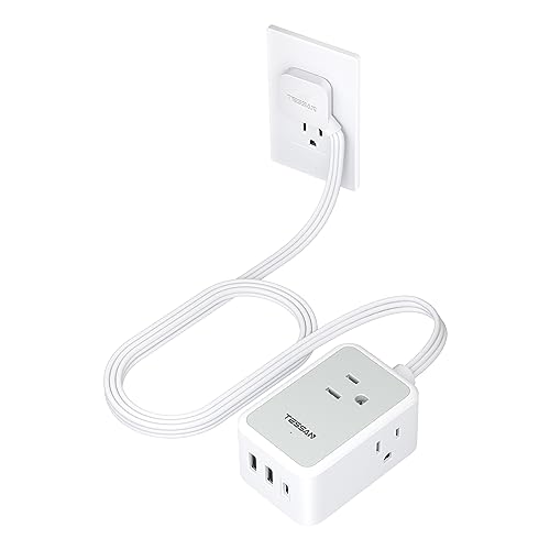 TESSAN Small Flat Plug Power Strip, Ultra Thin Extension Cord 5 ft, 3 AC Outlets with 3 USB Ports (1 USB C), Multiple Wall Outlet Extender for Cruise Travel Office School Dorm Room Essentials - color: Gray, size: 5 FT (3 USB Ports)