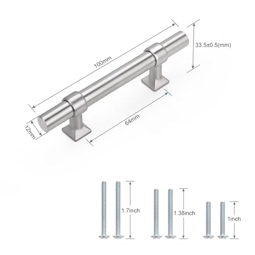 5Pack Hole Centers 2.5 inch Brushed Nickel Cabinet Handles Stainless Steel Kitchen Cabinet Pulls T Bar Hardware Pull Handle for Cabinets Dressers 4inch Total Length - color: Brushed Nickel, size: Hole Centers: 2.5inch