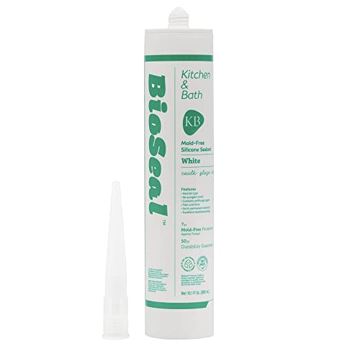 White BioSeal Waterproof 100% RTV Silicone Sealant Caulk Kitchen and Bath Grade, Low Odor No Color Change 10.1 Ounce Cartridge, White (Pack of 1)