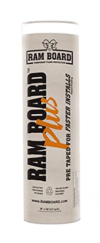 Ram Board Plus Heavy Duty 38 inch x 100 feet, Faster Installs, Pre-Taped, Painting, Remodeling, Construction Temporary Floor Protection (317 Sq. Ft.)