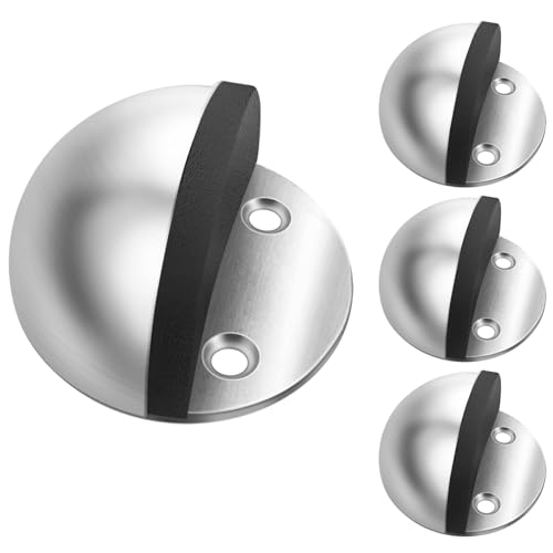 4 Pack Door Stoppers Self Adhesive Floor Mounted Door Stops No Drill Stainless Steel Doorstop Wall Protector Rubber Bumper, Brushed Nickel - color: Silver, size: 4 Pack
