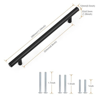 Probrico 5 Pack Stainless Steel Kitchen Cabinet Handles 8.8inch(224mm) Hole Centers,Matte Black Dresser Drawer Pulls,Euro Style Pull Handle 11.3inch Length - size: Center to Center: 8-4/5 inch
