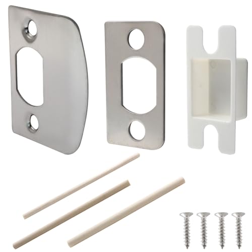 2Sets Door Lock Strike Plate Stainless Steel Door Lock Latch Restorer with Spacer Shim Box and Screws Door Strike Plate Replacement Repair Kits for Home Office Door Frame Repair,Satin Nickel