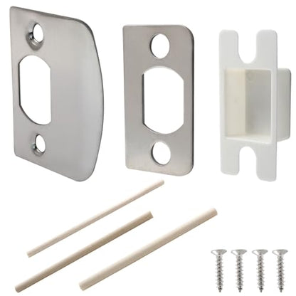 2Sets Door Lock Strike Plate Stainless Steel Door Lock Latch Restorer with Spacer Shim Box and Screws Door Strike Plate Replacement Repair Kits for Home Office Door Frame Repair,Satin Nickel
