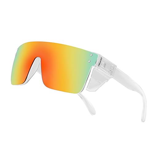 Z87 Polarized Wraparound Safety Sunglasses, UV400 Protective Eyewear for Work and Outdoors - color: Clear Orange Mirror
