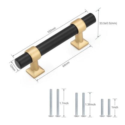 5Pack Hole Centers 2.5inch(64mm) Black Cabinet Handles with Gold Champagne Base T Shaped Kitchen Cabinet Pulls Hardware Pull Handle for Cabinets Dressers 4inch Total Length - color: Black with Champagne Gold Base, size: Hole Centers: 2.5inch