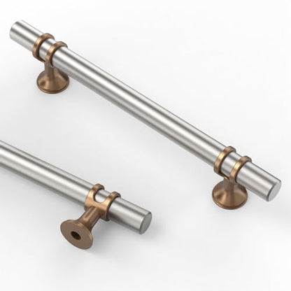 Asidrama 10 Pack 5 Inch(128mm) Brushed Satin Nickel and Champagne Bronze Kitchen Cabinet Handles, Cabinet Pulls Kitchen Cabinet Hardware Cupboard Handles Drawer Pulls - color: Nickel-Champagne Bronze, size: 5" Hole Center, style: 10 Pack