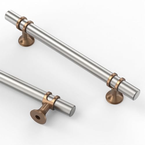 Asidrama 10 Pack 5 Inch(128mm) Brushed Satin Nickel and Champagne Bronze Kitchen Cabinet Handles, Cabinet Pulls Kitchen Cabinet Hardware Cupboard Handles Drawer Pulls - color: Nickel-Champagne Bronze, size: 5" Hole Center, style: 10 Pack