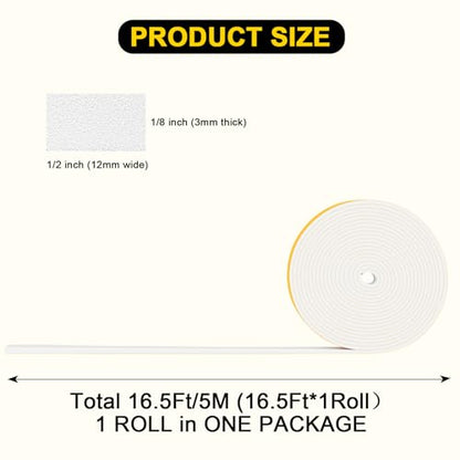 CR Foam Weather Stripping, 1/2 in x 1/8 in x 16.5Ft White Weather Stripping, Tool-Free for Tiny Gap Sealing - color: White, size: 1/2 In x 1/8 In x 16.5Ft