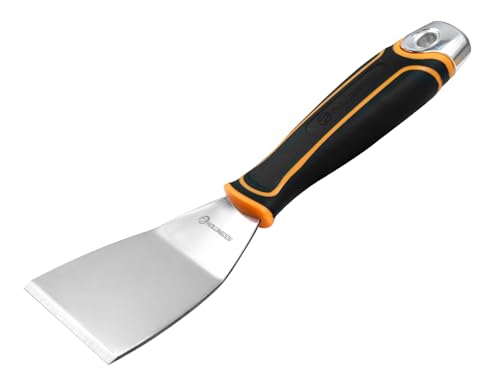 ROLLINGDOG 3 Inch Stainless Steel Paint Scraper - Bent Blade Putty Knife & Chisel Scraper for Wallpaper Removal, Floor Stripping, Carpet Trim – Ergonomic Handle with Hammer Cap - color: 3" Bent Scraper