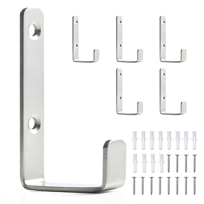 Stainless Steel Hooks for Hanging, Heavy Duty Hooks, Coat Hook, Wall Hooks Wall Mounted Hook Towel Hook Garage Holder Screw Hanger, 6 Pack (Silver) - color: Silver