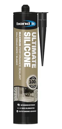 Bond It Ultimate Silicone, Maximum Performance Sealant, 100% Waterproof Neutral Cure Silicone, High Temperature 428°F, Indoor/Outdoor Flexible Durable Seal, 500% Elongation, 10 oz, White - color: White