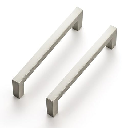Ravinte 10 Pack Solid 4 Inch Center to Center Slim Square Bar Drawer Handles - Cabinet Hardware Brushed Nickel Pulls for Kitchen and Drawers - size: 4" Hole Center