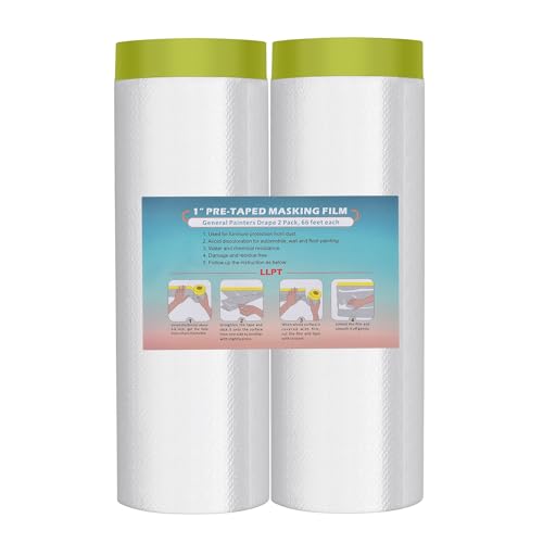 LLPT Tape and Drape 78.7”(Unfolded) x 66 Ft Each 2 Pack Pre-Taped Masking Film 0.31 Mil Painters Plastic Drop Cloth for Auto Wall Furniture Painting Protection (MFTG2020) - size: 78.7 Inch x 66 Ft