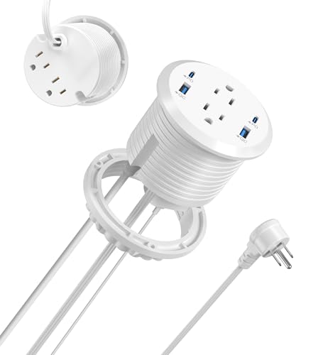 Jgstkcity Power Strip,Flush Mount Recessed Power Grommet,65W USB C Fast Charging,3-Inch Hole, 4 Outlets & 4 Ports, Ideal for Desktop & Countertop Outlet,Dual-Sided (White, 6FT) - color: White, size: 6FT