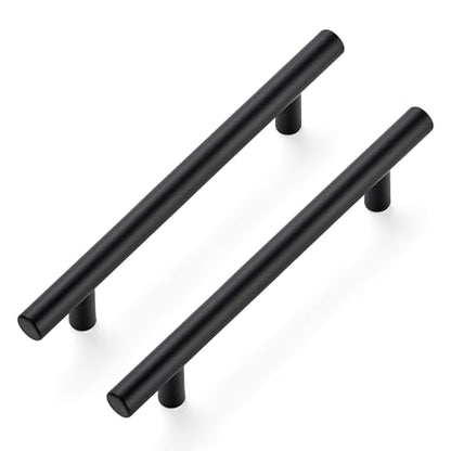 10 Pack Cabinet Handles with 5 Inch (128mm) Hole Center Matte Black Cabinet Pulls Stainless Steel Drawer Pulls, Kitchen Knobs for Dresser Drawer, 7.38 Inch Overall Length - color: Matte Black T-Shaped, size: 5" Hole Center