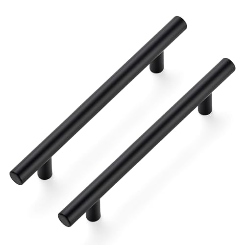 10 Pack Cabinet Handles with 5 Inch (128mm) Hole Center Matte Black Cabinet Pulls Stainless Steel Drawer Pulls, Kitchen Knobs for Dresser Drawer, 7.38 Inch Overall Length - color: Matte Black T-Shaped, size: 5" Hole Center