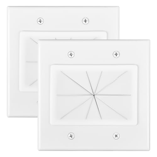 2 Gang Wall Plate White 2 Pack, Silicone Cable Pass Through Wall Plate for Power Cable, Audio Video and Ethernet Cable, Speaker Wire Management - color: 2 Gang Wall Plate, White, 2 Pack
