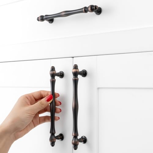 10 Pack 5 Inch Oil Rubbed Bronze Cabinet Pulls Brushed Bronze Cabinet Handles Bronze Hardware for Kitchen Cabinets 2510 Drawer Dresser Cupboard Bedroom Bathroom - color: Oil Rubbed Bronze, size: 5 In Hole Distance