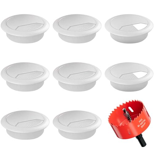 Desk Grommet 3-1/8 inch (80mm) 8 Pieces - White Desk Cable Grommet Desk Cable Hole Covers with Hole Saw for TV, Office, Wires Through Countertop and Home Table - color: Grommet White, size: 3-1/8 inch