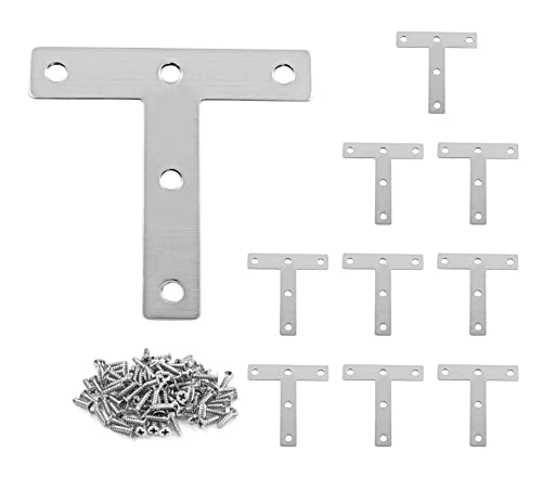 Uenhoy 10 Pcs T Shape Flat Mending Plates 80mm x 80mm (3.15" x 3.15") T Corner Braces T Bracket Connector Fixing Repair Plates for Furniture, Silver - size: 80x80mm/3.15"x3.15", style: T Shape