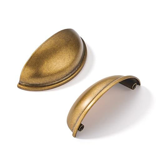 khtumeware 10 Pack 2-1/2" Antique Brass Drawer Pulls Cabinet Cup Pulls Vintage Kitchen Hardware Cabinet Handles Drawer Handles Knobs 2.5 inch Hole Center - color: Antique Brass, size: 2-1/2"(64mm) Hole Center, style: 10-pack