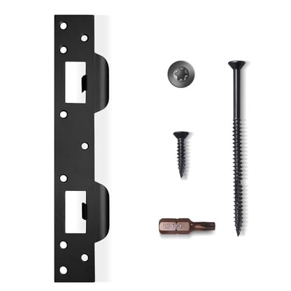 Door Strike Plate Double Opening, with Reinforced Torx/Star Screws & Bit, Reinforcement Striker for Set of Door Handle & Deadbolt(1, Matte Black)