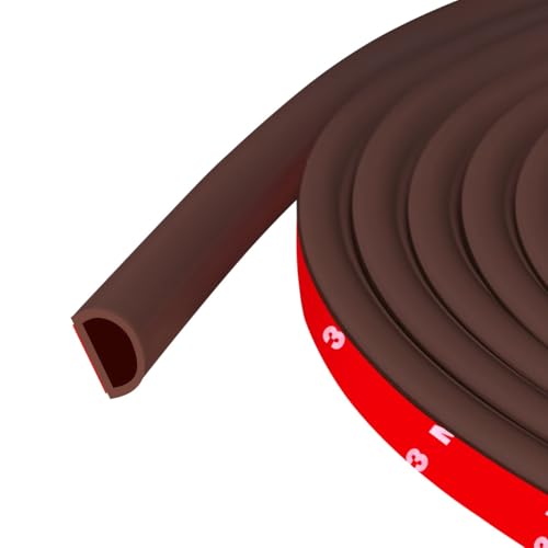 Weather Stripping Door Seal Self Adhesive Weather Strip Silicone D Shaped Door Seal Strip for Door Frame/Window Seal, 20Ft, Brown (9/16" W × 15/32" T) - color: Brown, size: L (9/16" W × 15/32" T)