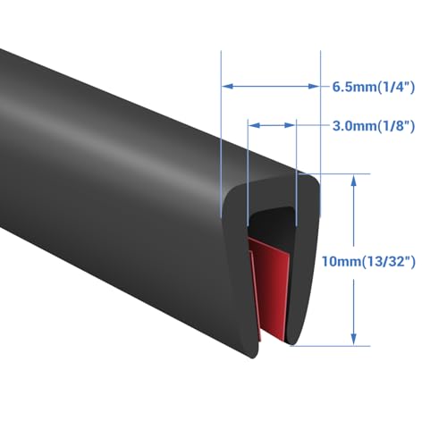Rubber Edge Trim, Self-Adhesive U Channel Rubber Edge Trim, U Shaped Edge Protector for Mirror and Glasses, EPDM Material, Slot Width 1/8"(3.2mm), Length 10 Ft, Black - size: Fit 1/8"- L10'