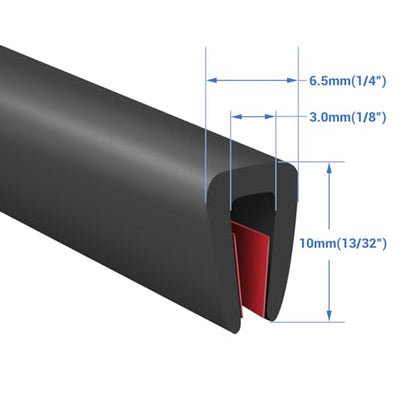 Rubber Edge Trim, Self-Adhesive U Channel Rubber Edge Trim, U Shaped Edge Protector for Mirror and Glasses, EPDM Material, Slot Width 1/8"(3.2mm), Length 10 Ft, Black - size: Fit 1/8"- L10'