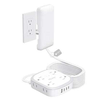 NUTICT Outlet Cover Extension Cord, Flat Plug Power Strip 15ft, 8 Outlets (4-2Pin)& 4 USB Ports (3 USB C), 13A/1625W, 1440J Surge Protector, Wall Mountable, Ideal for Home Improvement, Tight Spaces - size: 15ft (4-2 Prong Outlets)