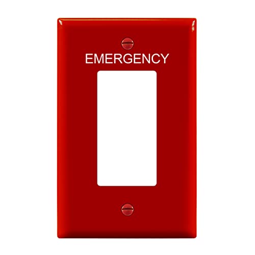 ENERLITES Decorator Light Switch or Receptacle Outlet Wall Plate with Emergency Label, Mid-Size 1-Gang 4.88" x 3.11", Unbreakable Polycarbonate Thermoplastic, UL Listed, 8831M-ER, Red - color: Emergency Red, size: Midsize