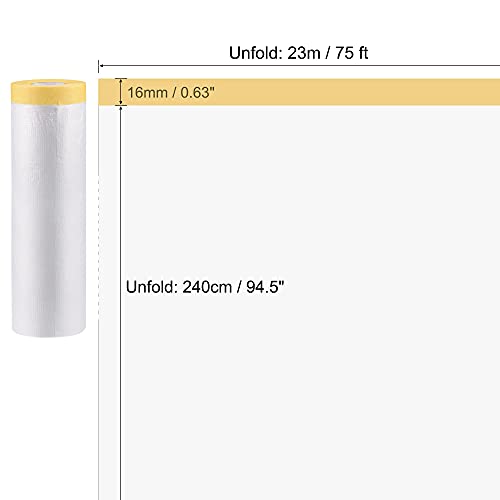 uxcell Pre-Taped Masking Film, 94.5 in x 75 Ft, Plastic Drop Cloth with Low-Tack Painters Tape for Painting Protection - size: 94.5 in x 75 Ft