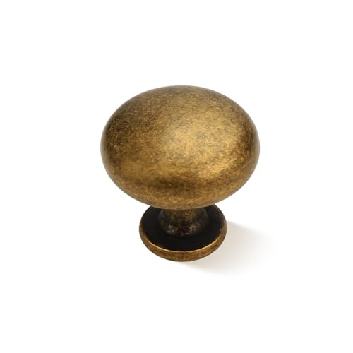 Probrico 5 Pack Antique Brass Cabinet Knobs, 1-3/16 inch(29.5mm) Diameter Vintage Knobs for Dresser, Solid Zinc Round Knobs for Closet Drawer and Kitchen Cupboard - color: Antique Brass