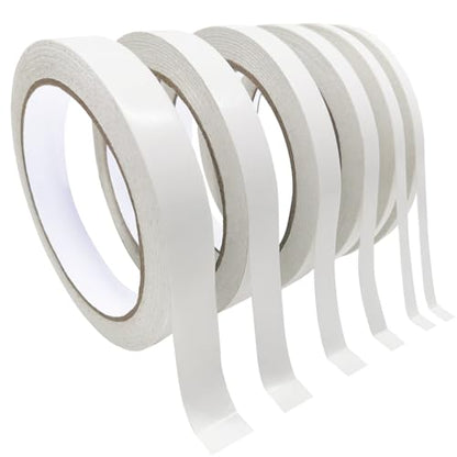 SmaringWing Double Sided Tape for Crafts, 6 Rolls Multi-Size Double-Sided Adhesive Tape for Arts, Photography, Gift Box, Scrapbooking, Card Making, Paper Backing - size: 5mm/ 6mm/ 8mm/ 10mm/ 12mm/ 15mm