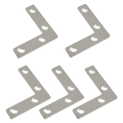 Bivethoi 10 Pack Repair Mending Bracket Plate, Stainless Steel Flat L Brackets, Flat Angle Corner Brace Bracket, Heavy Duty L Corner Brace Joining Plate with Screws(60 mm x 60 mm) - size: 60*60mm/2.4*2.4''