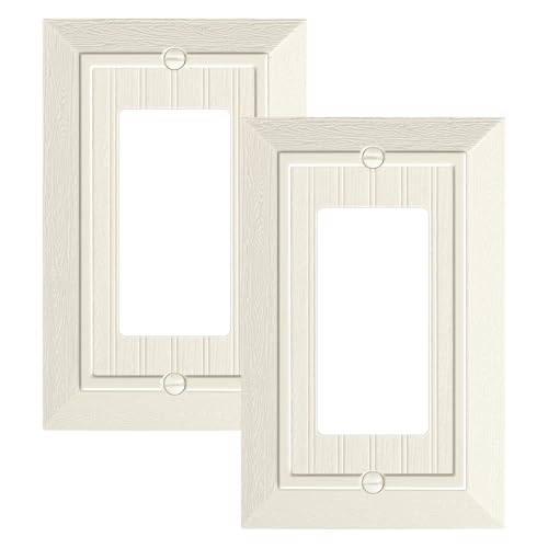 2-Pack Classic Beadboard Decorator Wall Plate Cover, Light Almond Decorative Switch Plates and Outlet Cover, Durable Unbreakable Polycarbonate Wall Plate for Electrical Outlet, Receptacle, GFCI Outlet - color: Light Almond, size: 1 Decorator 2PK