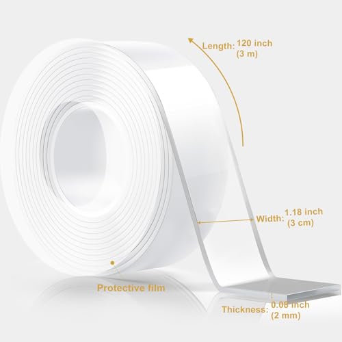 WINNOW Double Sided Heavy Duty Extra Strong Adhesive Tape - 1.2" x 120" (Pack of 1) Indoor/Outdoor Household Nano Tape for Hanging Decorations, Lights, Garlands - Reusable and Damage-Free - size: Trial Version-1 Pack