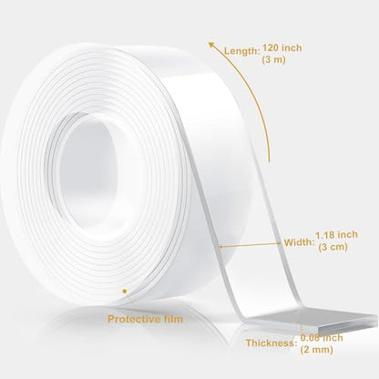 WINNOW Double Sided Heavy Duty Extra Strong Adhesive Tape - 1.2" x 120" (Pack of 1) Indoor/Outdoor Household Nano Tape for Hanging Decorations, Lights, Garlands - Reusable and Damage-Free - size: Trial Version-1 Pack