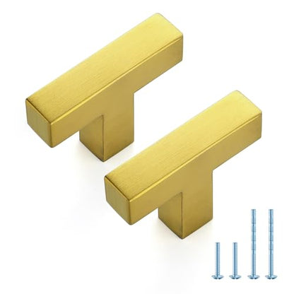JOY DECOR 2 Pack Gold Cabinet Handles, 2 Inch Single Hole Cabinet Pulls – Square Stainless Steel Kitchen Knobs for Drawers, Dressers, Cupboards & Vanities - size: Single Hole