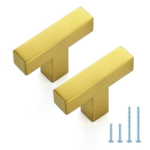 JOY DECOR 2 Pack Gold Cabinet Handles, 2 Inch Single Hole Cabinet Pulls – Square Stainless Steel Kitchen Knobs for Drawers, Dressers, Cupboards & Vanities - size: Single Hole