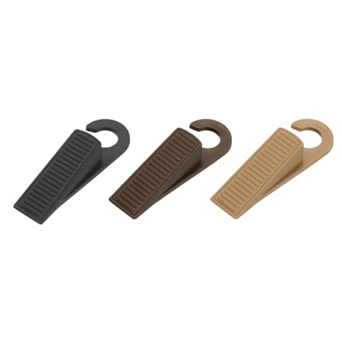 PATIKIL 3 Pcs Doorstops, Rubber Hook Door Stopper Rubber Wedge Door Protector for Bottom of Carpet Hardwood Concrete Tile All Flooring Surfaces, Black/Brown/Chocolate - color: Black/Brown/Chocolate