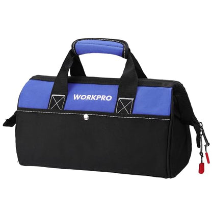 WORKPRO 13-inch Tool Bag, Wide Mouth Tool Tote Bag with Inside Pockets for Tool Storage - color: Blue