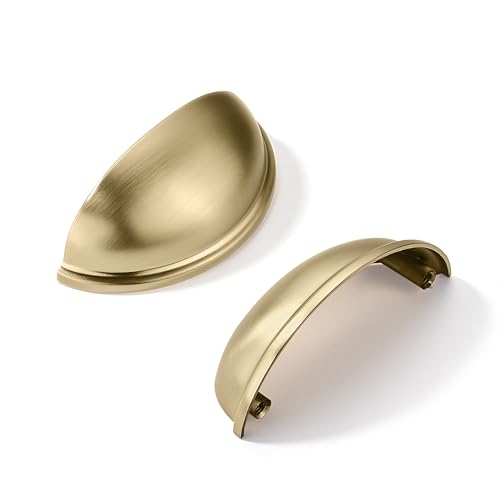 khtumeware 10 Pack 2-1/2" Gold Drawer Pulls Brushed Brass Cabinet Cup Pulls Kitchen Hardware Cabinet Handles Drawer Handles Knobs 2.5 inch Hole Center - color: Brushed Brass, size: 2-1/2"(64mm) Hole Center, style: 10-pack