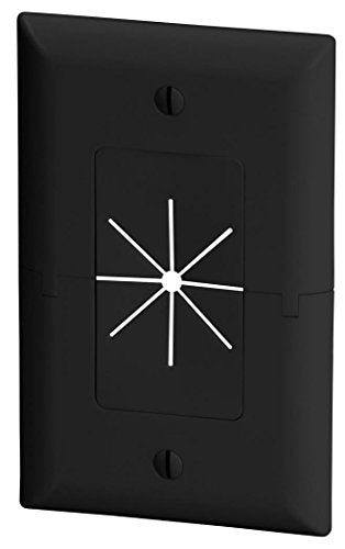 DATA COMM Electronics 45-0017-LA Split Style Plate with Flexible AV/HDMI Cable Pass-Through, Low-Profile Design, Conceals Up to 6 Cables, Seamless Finish, Recessed Media In-Wall Outlet Box - Black - size: 1 Count (Pack of 1), style: Black - TV Plate