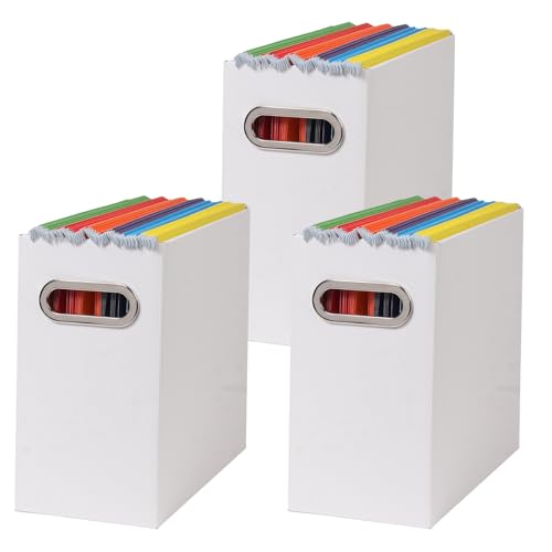 Collapsible File Organizer Box with Handle,12.20x5.11x9.84Inches, Filing Organizer for Home or Office, Small Portable File Box (3 Packs, White) - color: White, style: 3 Packs