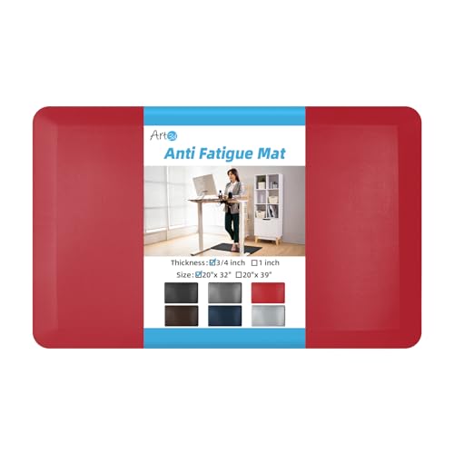 Art3d 3/4" Thick Kitchen Mats for Floor, Waterproof 20" X 32" Cushioned Comfort Mat, Anti Fatigue Mats for Kitchen, Ergonomic Standing Office Desk, Home and Garage, Red - color: Red, size: 32"L x 20"W x 0.8"Th