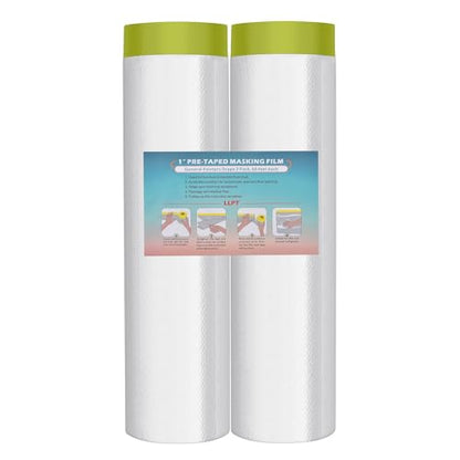 LLPT Tape and Drape 157.5”(Unfolded) x 66 Ft Each 2 Pack Pre-Taped Masking Film 0.31 Mil Painters Plastic Drop Cloth for Auto Wall Furniture Painting Protection (MFTG4020) - size: 157.5 Inch X 66 Ft