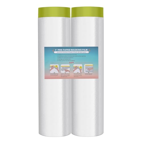 LLPT Tape and Drape 157.5”(Unfolded) x 66 Ft Each 2 Pack Pre-Taped Masking Film 0.31 Mil Painters Plastic Drop Cloth for Auto Wall Furniture Painting Protection (MFTG4020) - size: 157.5 Inch X 66 Ft
