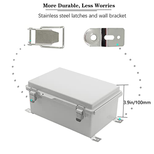 Zulkit Junction Box,IP67 Waterproof Electrical Box Hinged Cover Stainless Steel Buckle Plastic Enclosure for Project w Mounting Plate Wall Bracket and 2 Cable Gland Grey 10.2 x 6.3 x 3.9 Inch - color: Grey Cover, size: 10.2" x 6.3" x 3.9"